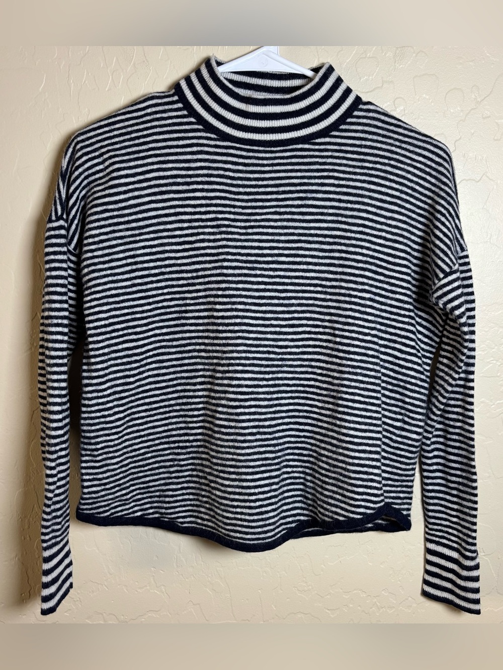 Madewell Navy & White Striped Mock Turtleneck Sweater Wool Blend